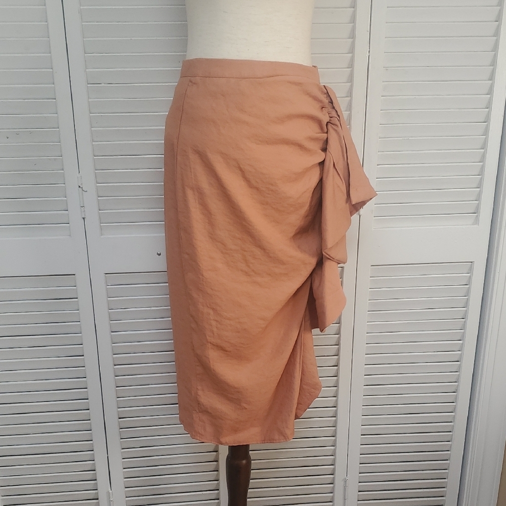 NWT Lulu's Tan Midi Wrap Skirt with Ruched Tie Front